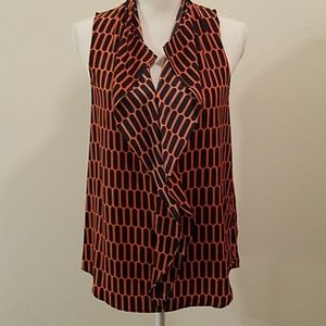 Michael Kors orange and black sleeveless blouse